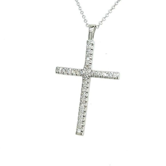 Natural Diamond Cross Pendant 17" Chain 14k White Gold 0.41 TCW Certified 307921 - Picture 3 of 13